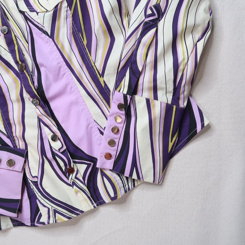 Vintage Bebe Purple Collard Snap Button Long Sleeve Blouse - Picture 8 of 16